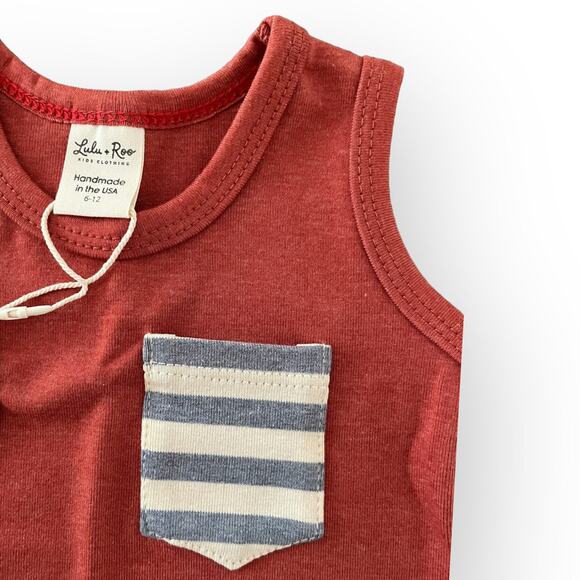 Lulu + Roo NWT Boys Cherry and Midnight Stripe Pocket Tank. 6-12 Months - Picture 3 of 5